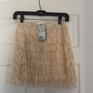 H&M Cream Fringe Sequin Skirt Size Small BNWT